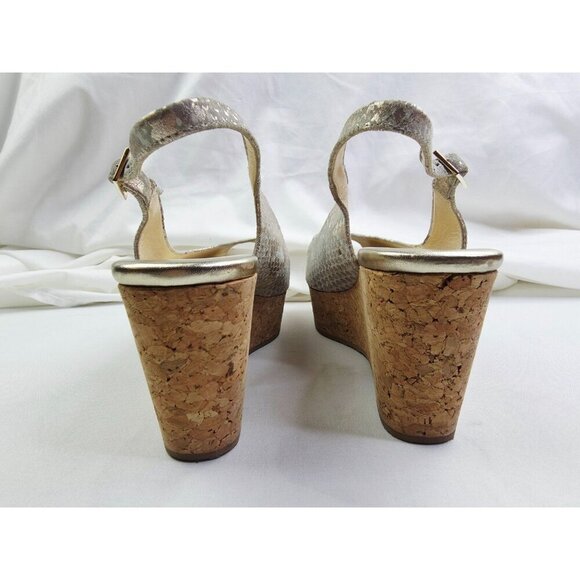 Jimmy Choo Size 38.5 (US 8.5) Womens Snake Print Peep Toe Sling Back Logo Wedge - Picture 13 of 16